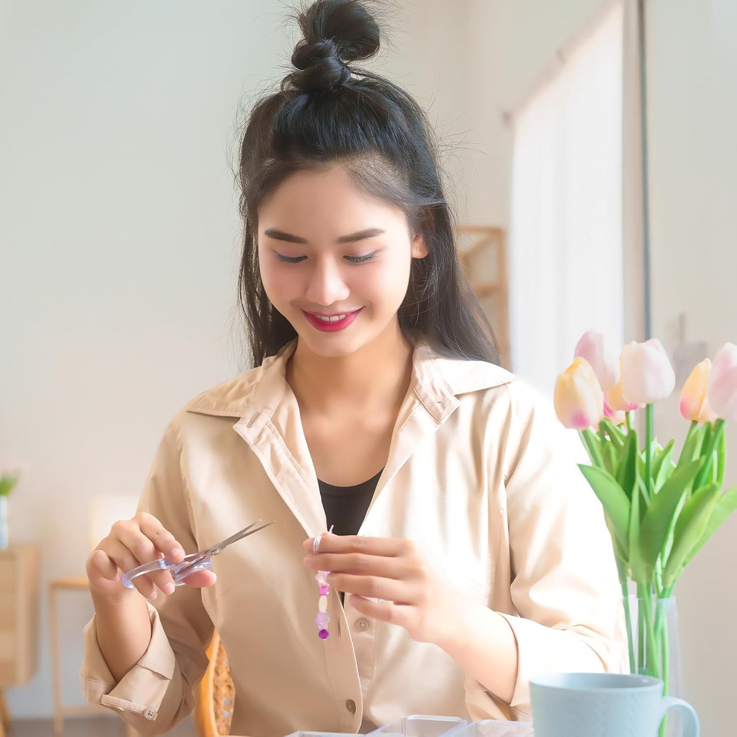 PATIKIL 3mm Bicone Crystal Beads, 600 Pcs Glass Faceted Bicone Beads Loose Spacer Bead for Jewelry Making Bracelet Necklace Earrings Wind Chimes Craft, Light Red - Image 6