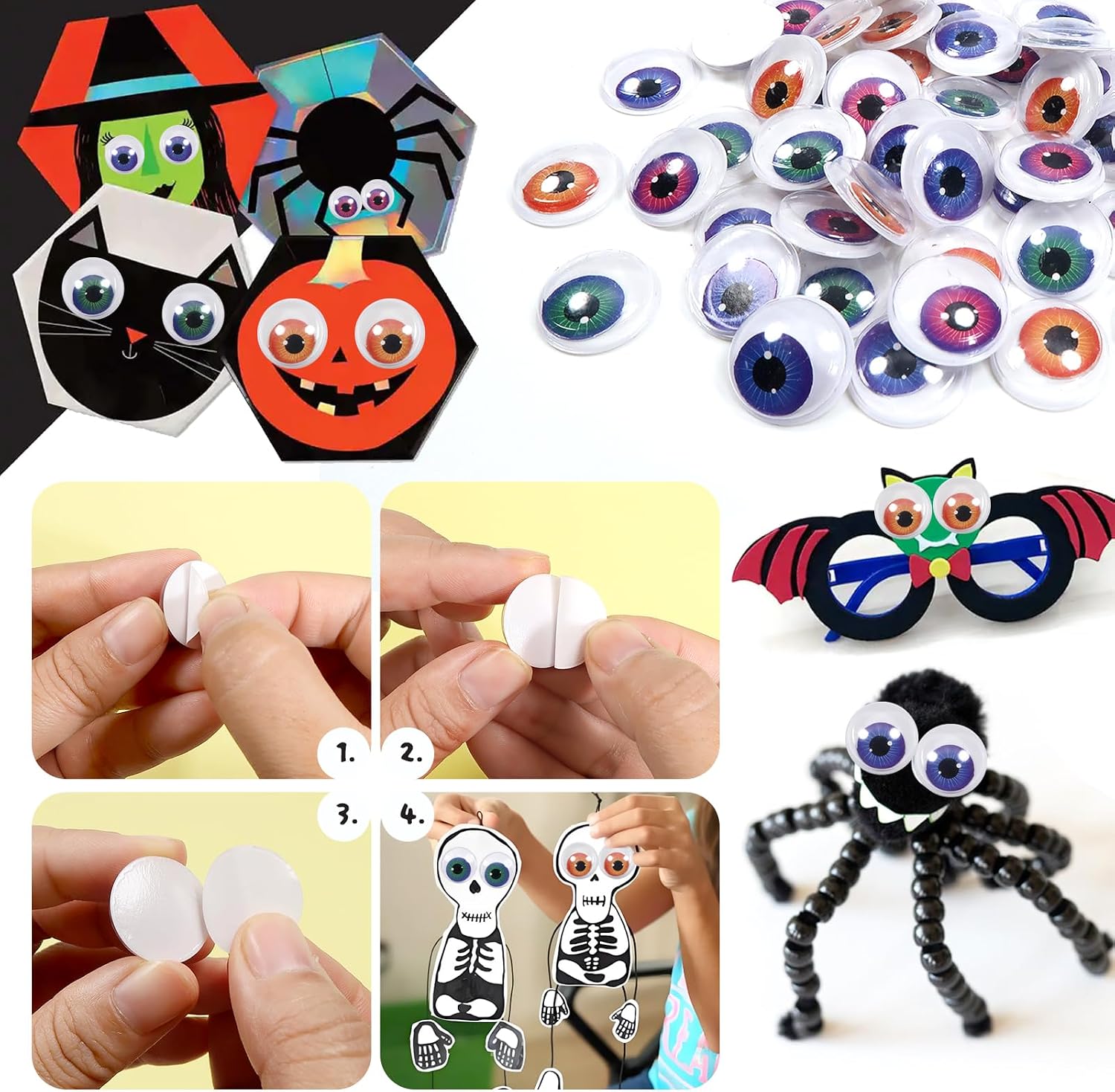 TOAOB 100pcs 20mm Googly Wiggle Eyes with Self Adhesive 4 Styles Round Plastic Craft Sticker Eyes DIY Arts Scrapbooking Accessories
