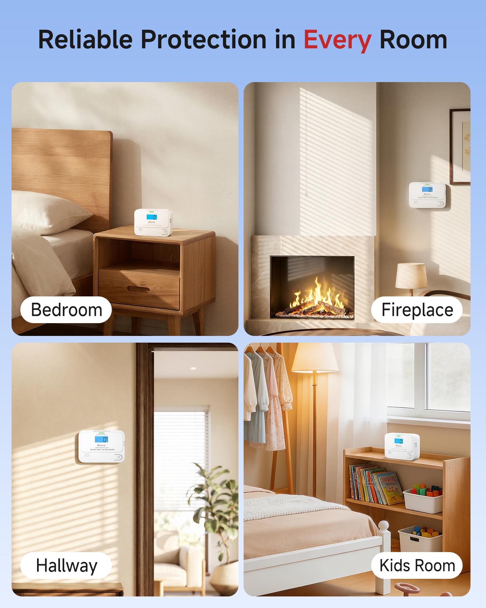 Heiman 3-Pack CO Detectors - Digital Display -7