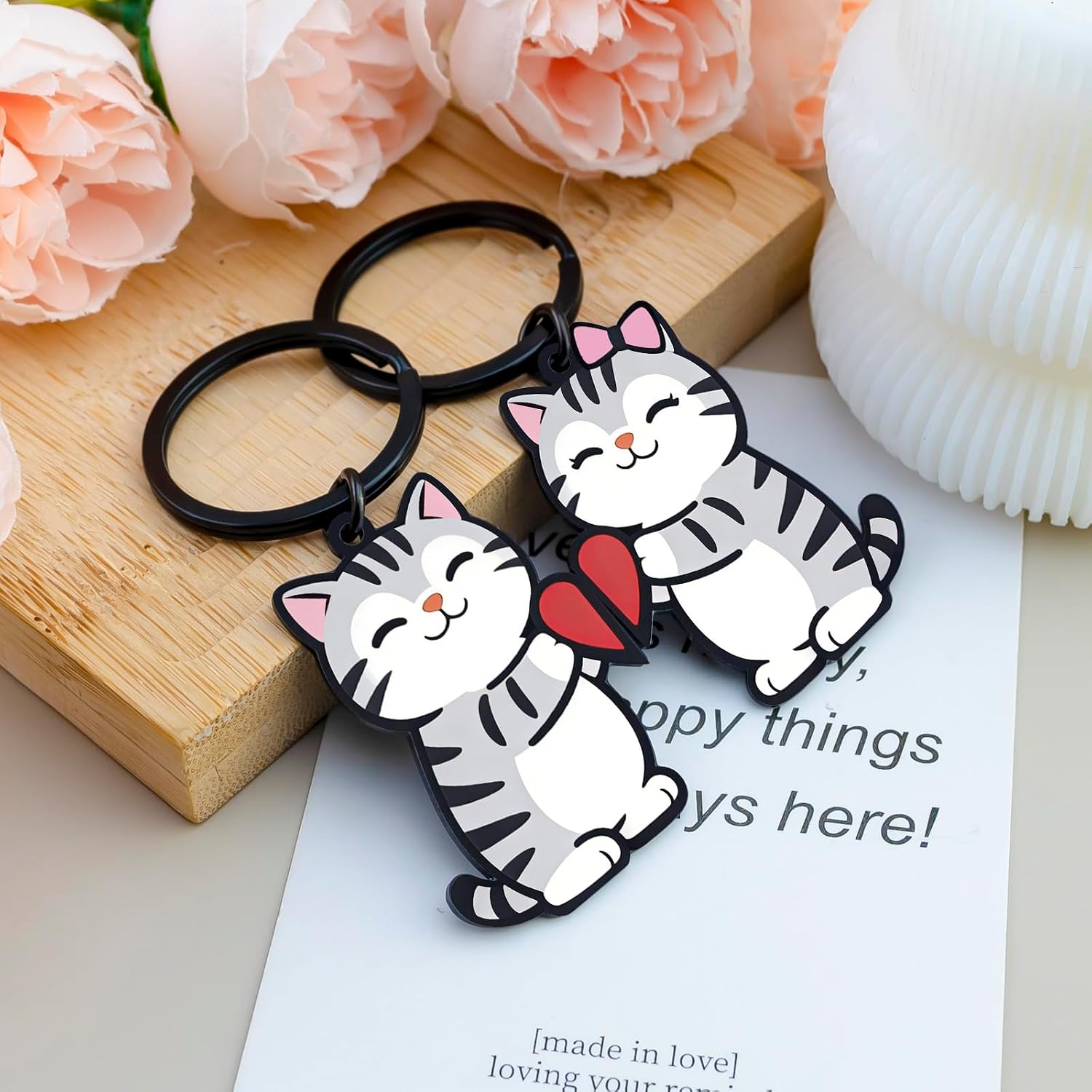 2 Pcs Matching Keychains For Couples Cat Keychain Cute Couple Gifts image 4