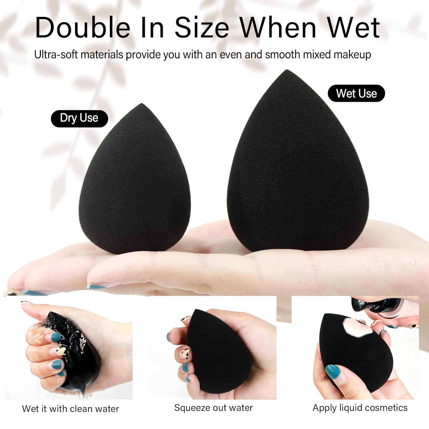 Foonbe® Foundation Sponge Set, Soft and Dual-use Blending Sponges, Paw Paw Makeup Sponges for Foundation, Latex Free and Vegan Makeup Sponges (3 Pcs, Black)