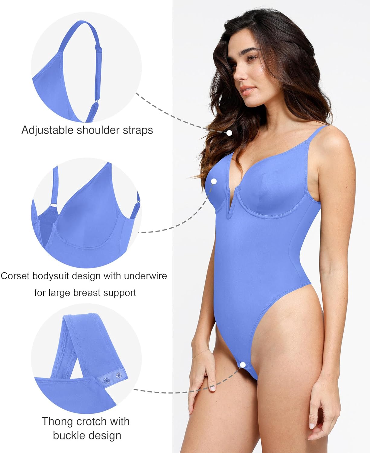 Popilush Shapewear Bodysuits for Women - Tummy Control Body Suits for Womens Deep V Corset Tops Thong Concert Outfits - Image 3