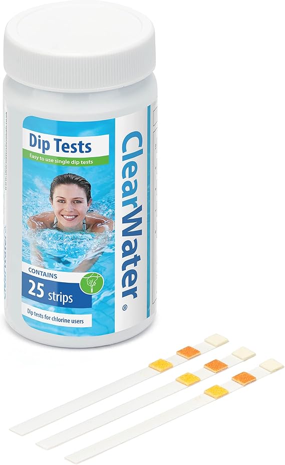 Clearwater Hot Tub, Pool and Spa Test Strips x 25 3 in 1 Measures Chlorine, PH and Total