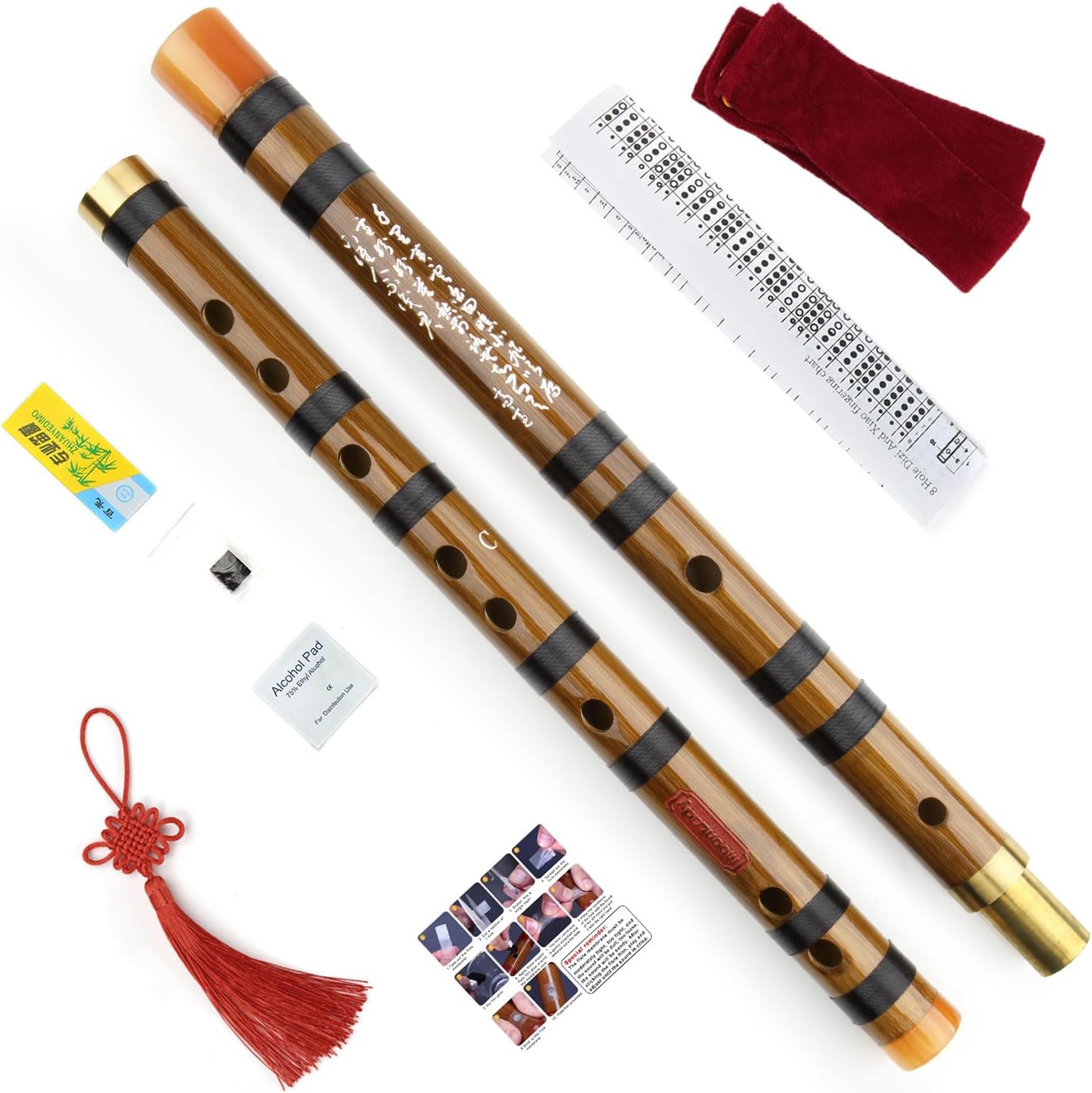 Separable Brown Bamboo C Key Flute with Black Line Chinese Musical Instrument