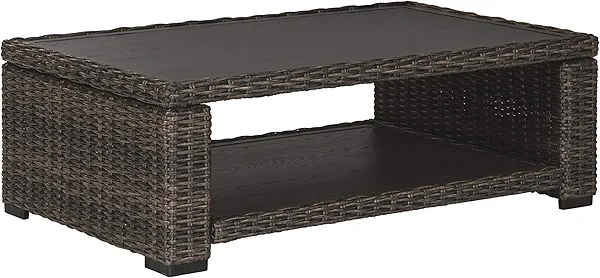 Signature Design by Ashley Grasson Lane Outdoor Wicker Cocktail Table with Aluminum Frame, Brown