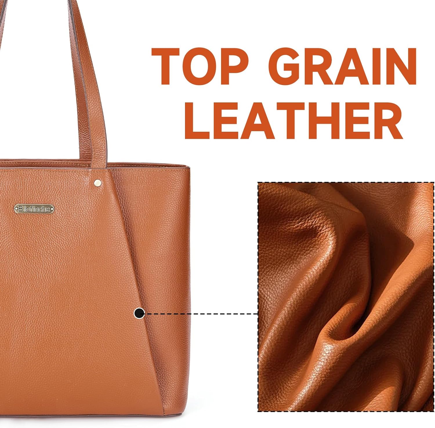 Blofinche Genuine Leather Tote Bag for Women,15.6 Inch Laptop Bag, Large Work Purse for Office Travel Commuter - Image 6