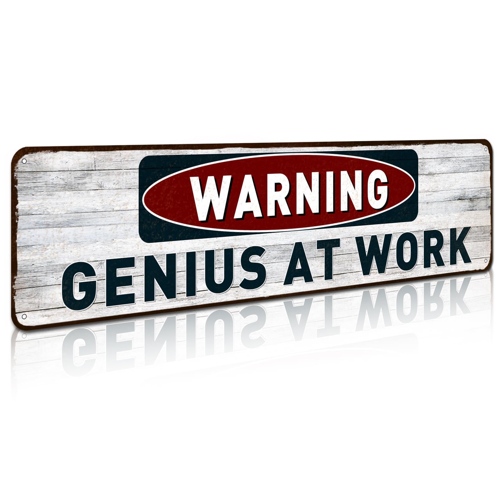Flavas S001 Funny Warning Genius At Work Sign Wall Decor Retro Metal Dorm Room Vintage Tin Sign 4" By 16"
