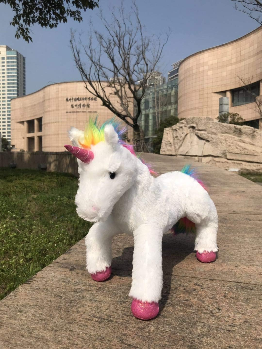 Plushland Fluffy Plush Rainbow Unicorn Stuffed Animal Toy 14 Inches - Cuddly Autism ADHD Soft Magical Gifts Present Birthday Love Girlfriend Pal Buddies Friendship