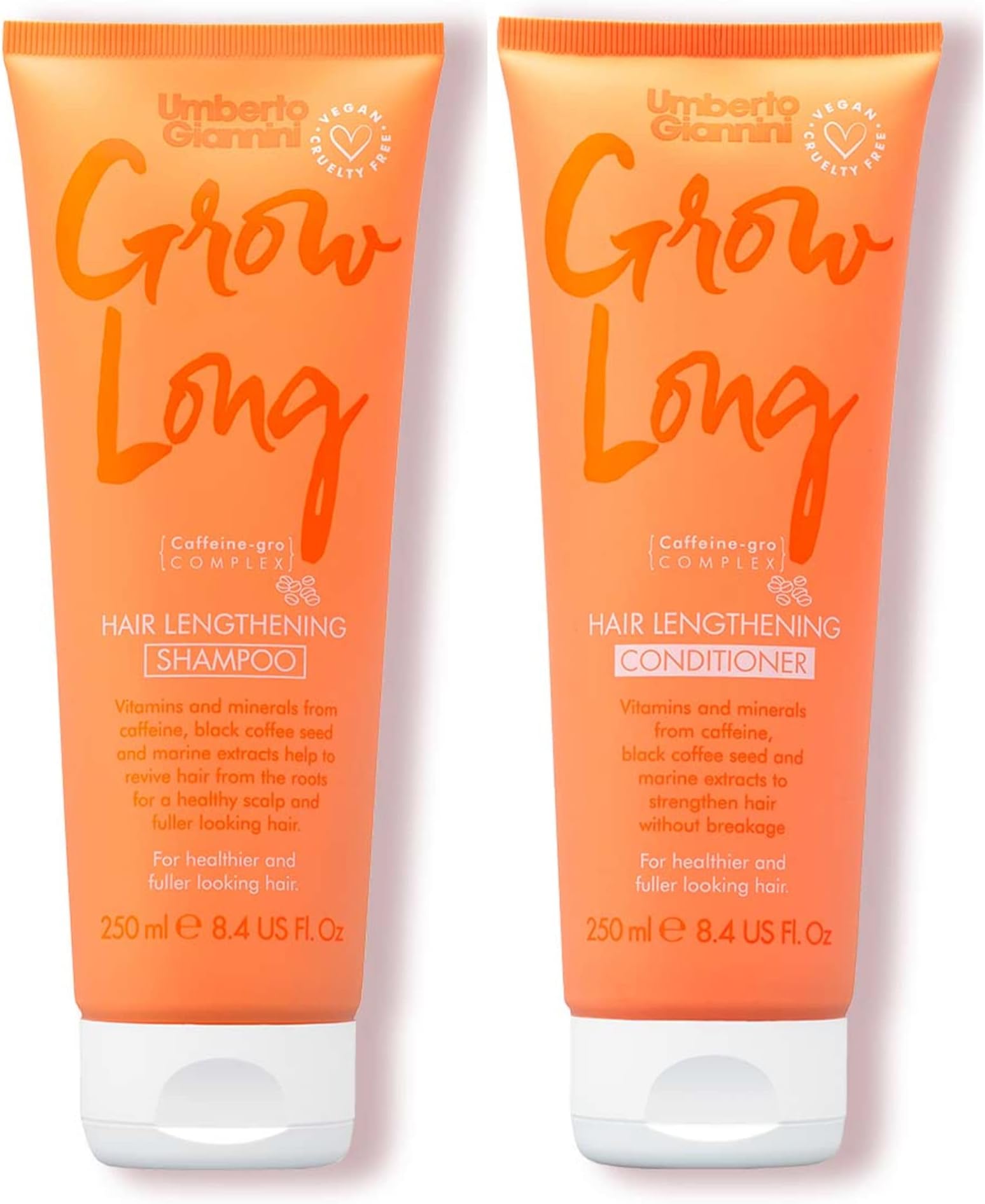 Umberto Giannini Grow Long Shampoo & Conditioner Duo, Vegan & Cruelty Free Root Stimulating Shampoo & Hair Lengthening Conditioner Bundle, 2 Pack