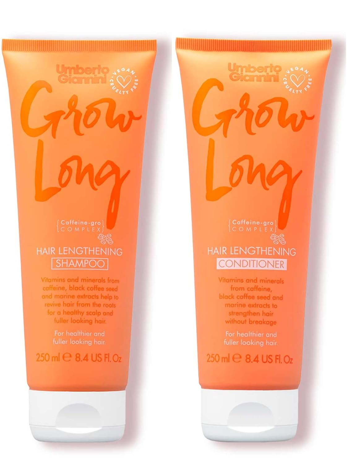 Umberto Giannini Grow Long Shampoo & Conditioner Duo, Vegan & Cruelty Free Root Stimulating Shampoo & Hair Lengthening Conditioner Bundle, 2 Pack
