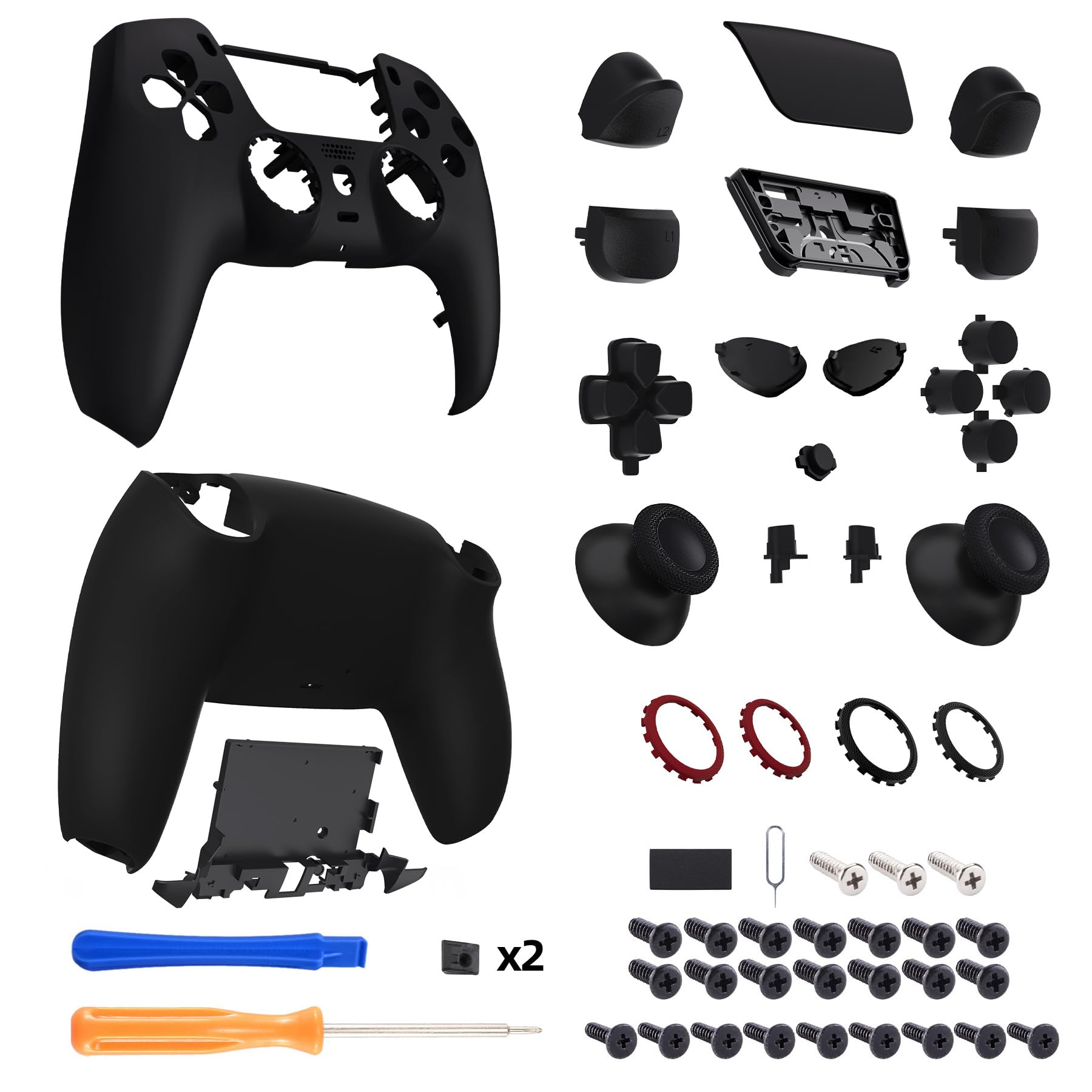 eXtremeRate Re-Design Luna Full Hülle Set kompatibel mit ps5 Controller BDM-030/040/050/060-Schwarz | DIY-Ersatz Faceplate/Back Shell/Sticks Tasten Zubehör für ps5 Controller