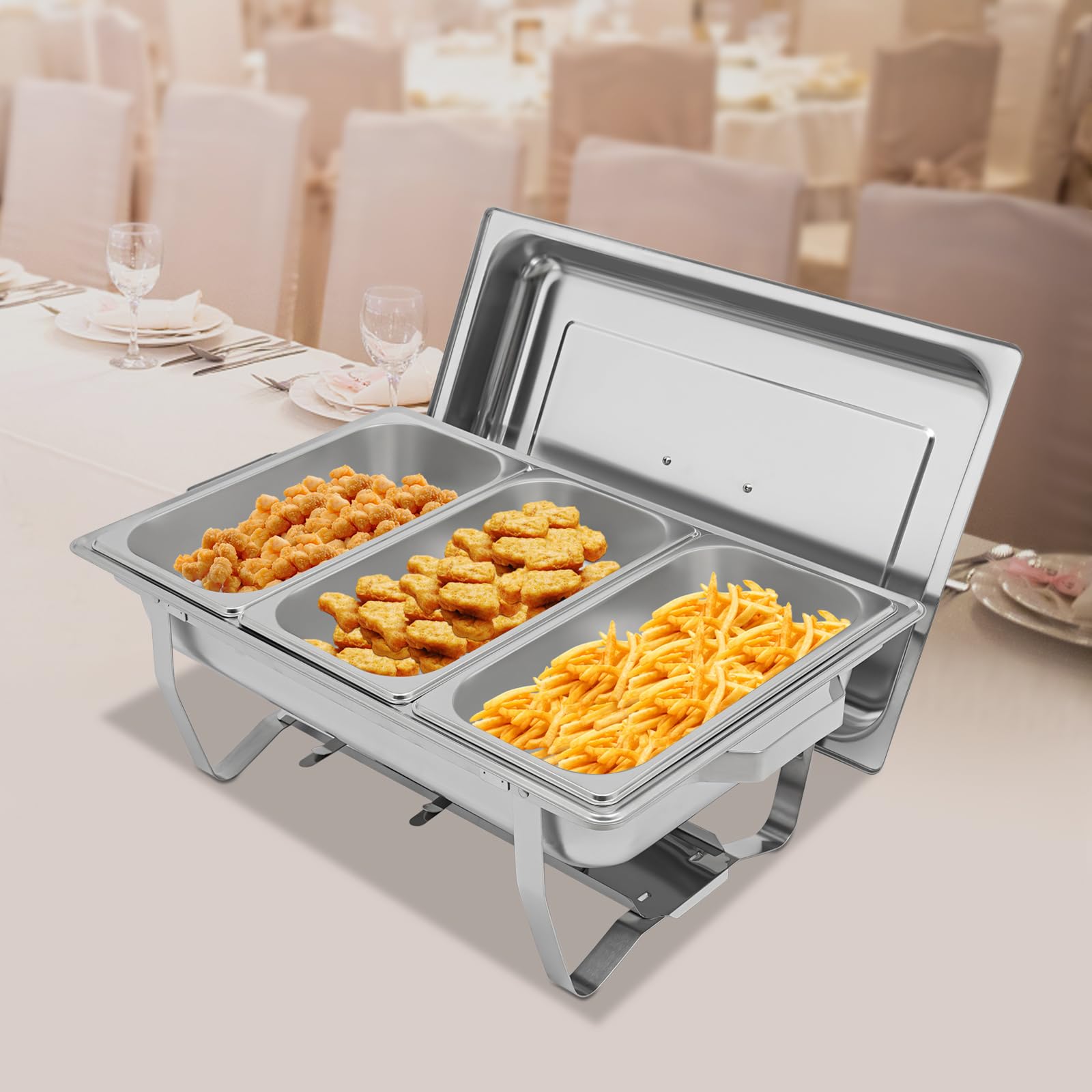 Chafing Dish - Calentador de alimentos de acero inoxidable de 5 litros con tapa, calentador de buffet, accesorio para catering, buffet y fiestas (3 recipientes de 1/3 GN)
