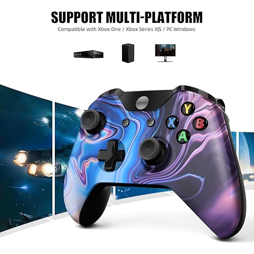 Miniatura 8 de Isferch Wireless Controller Compatible with Xbox One Design Blue & Purple Swirl Model for All Xbox One Models, Series XS and PC Windows with 3.5mm