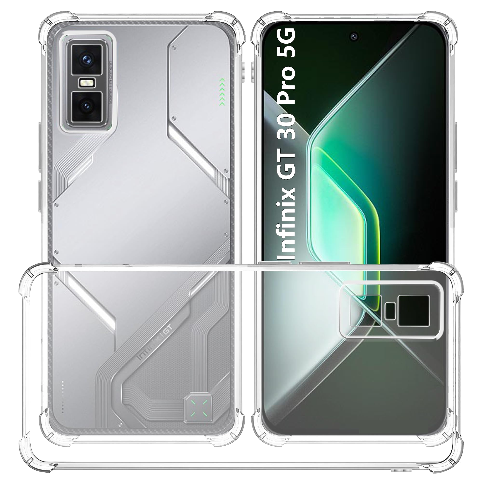 USTIYA Case for Infinix GT 30 Pro 5G Clear TPU Four Corners Military-Grade Protection Cover Transparent Soft funda