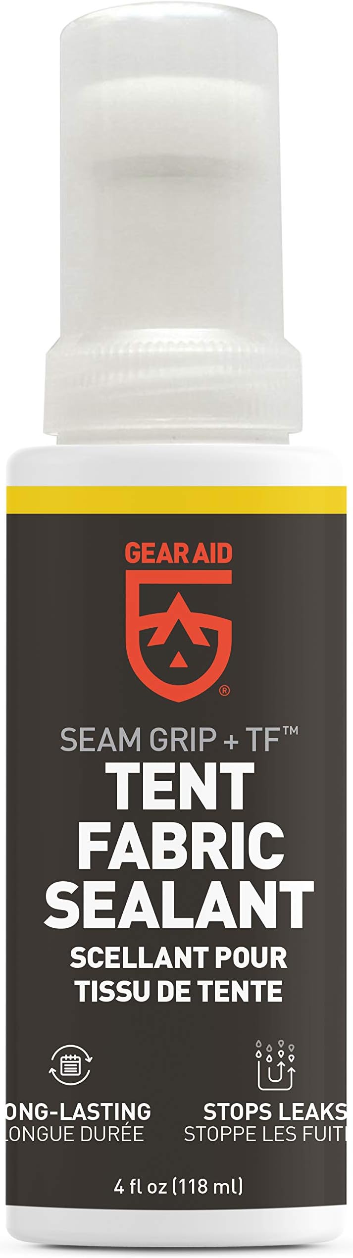 Seam Grip TF Tent Fabric Sealer for Waterproofing and Restoring Polyurethane Coating (PU) on Nylon Tent Floors, Rainflies and Tarps, Treats up to 85 sq. ft, Clear, 4 fl oz, 1 Pack
