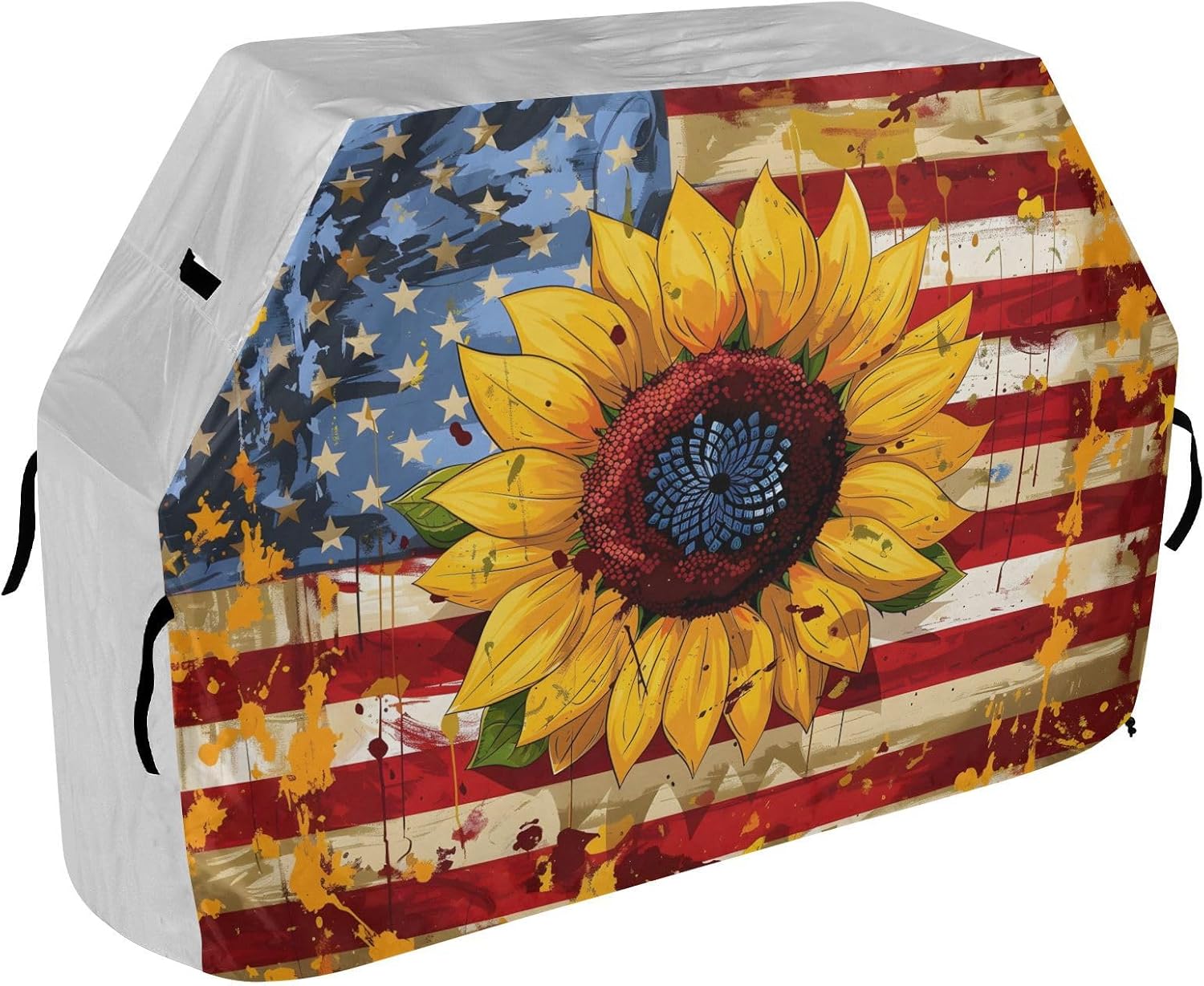 Premium Grill Cover Waterproof Bright Rainbow Wave Barbecue Cover Fade Resistant BBQ Cover Heavy Duty Fits Grill Widths Up to 25 in (National Flag, Sunflower)