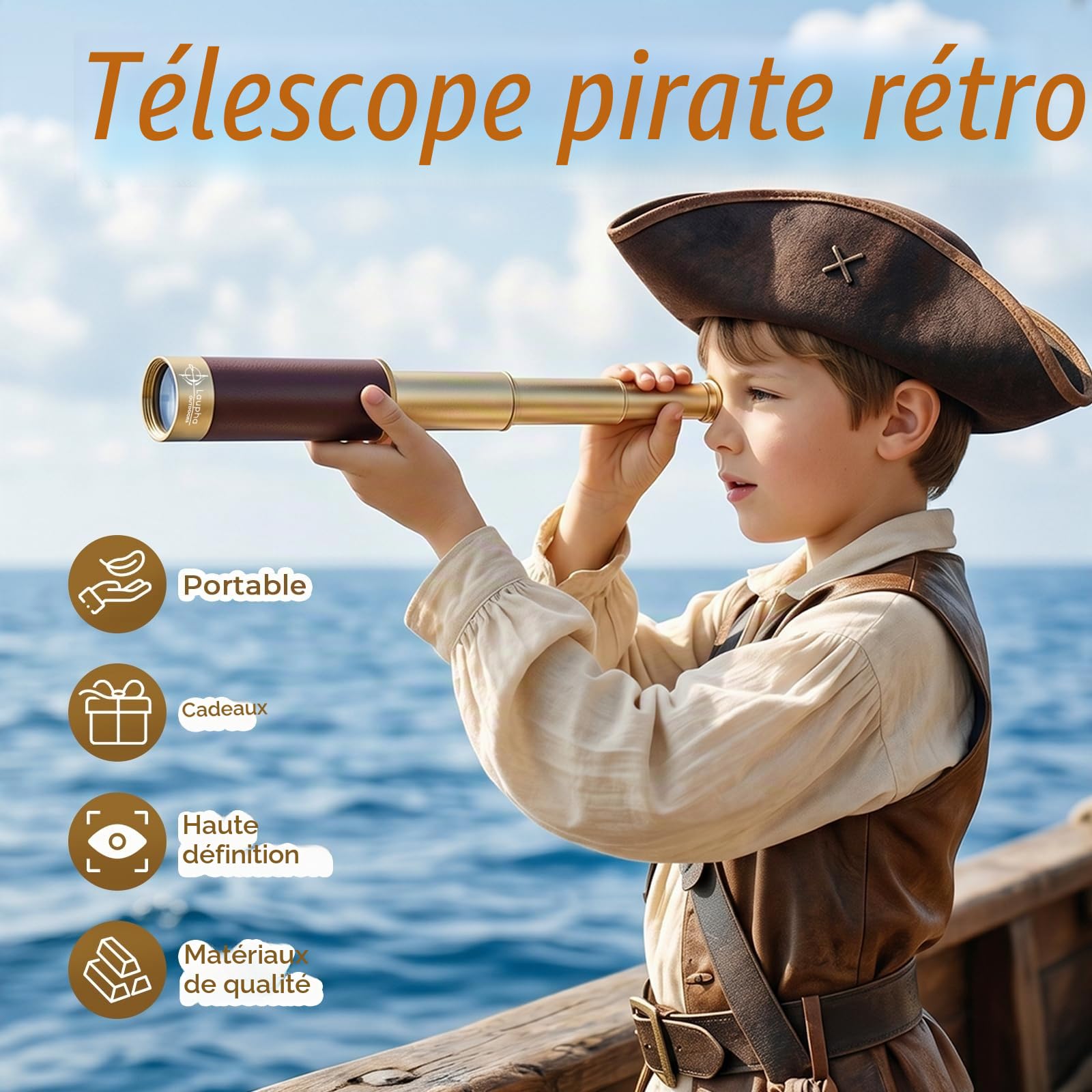 Télescope Pirate Rétro Monoculaire Zoomable 25x30 Vintage Longue Vue Enfant Lentille BAK-4 Imperméable Mini Télescope pour Adultes Camping Observation des Oiseaux
