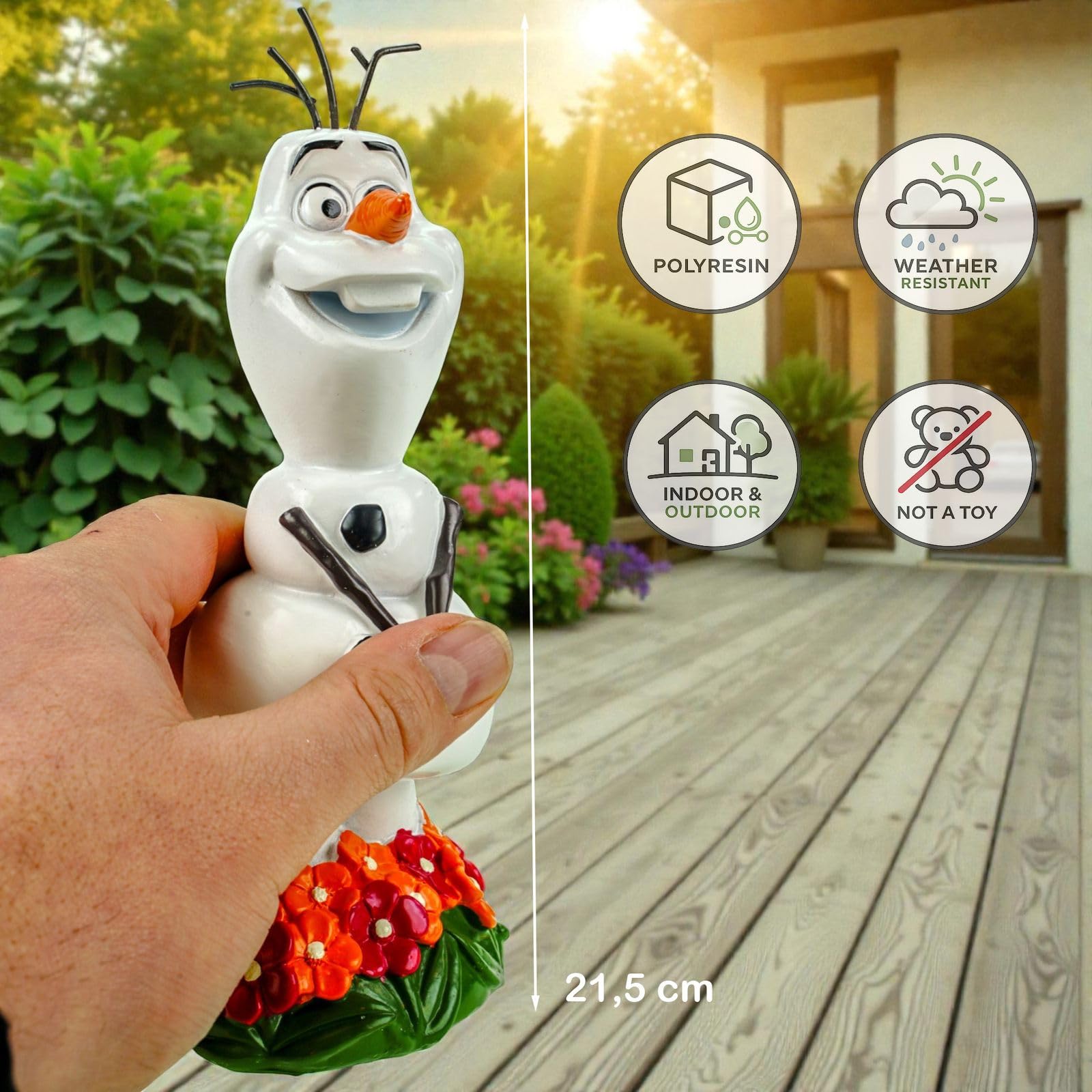 Figurine de jardin Olaf le bonhomme de neige de La Reine des Neiges - Figurine décorative sous licence officielle - 22 cm - En polyrésine résistante aux intempéries - Décoration de jardin pour jardin