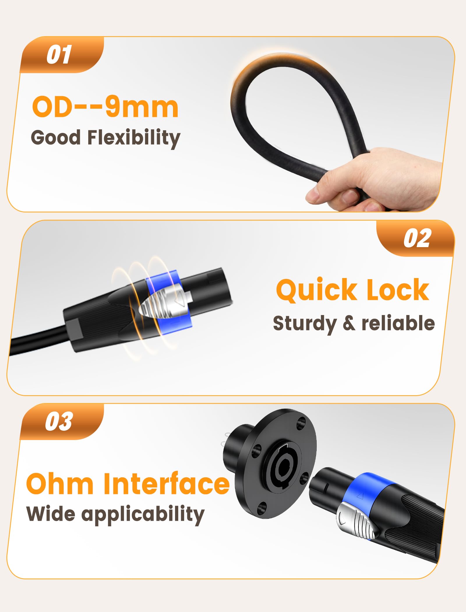 15M 2Pack Cavi Speakon 15 AWG 99,9% Puro Rame (OFC) Cavo per Speakon PA con Twist Lock per Audio Professionale e Domestico, 2 Conduttori