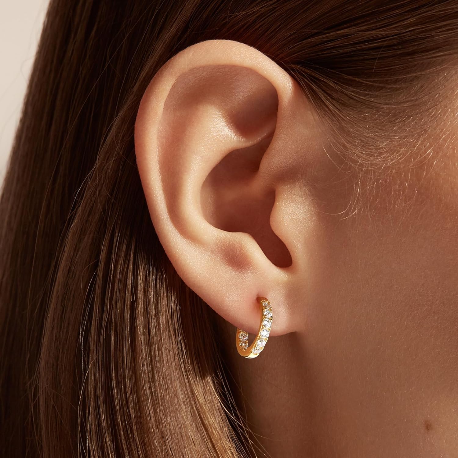 Yellow Gold Plated/925 Sterling Silver Sparkle Cubic Zirconia Hoop Earrings for Women fit Sensitive Ears 14mm/20mm/26mm Huggie/Medium/Large Hoops(with Gift Box) - Image 2