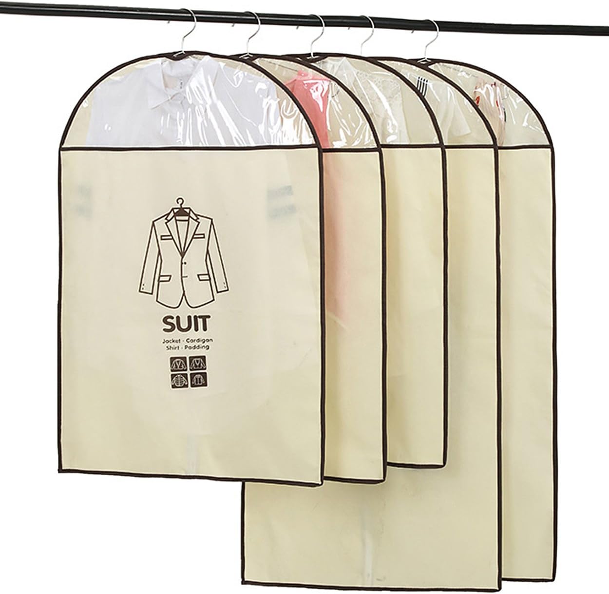 Pack Of 5 Breathable Garment Bag in closet Clothes Covers Protector Storage for Suit, Dress