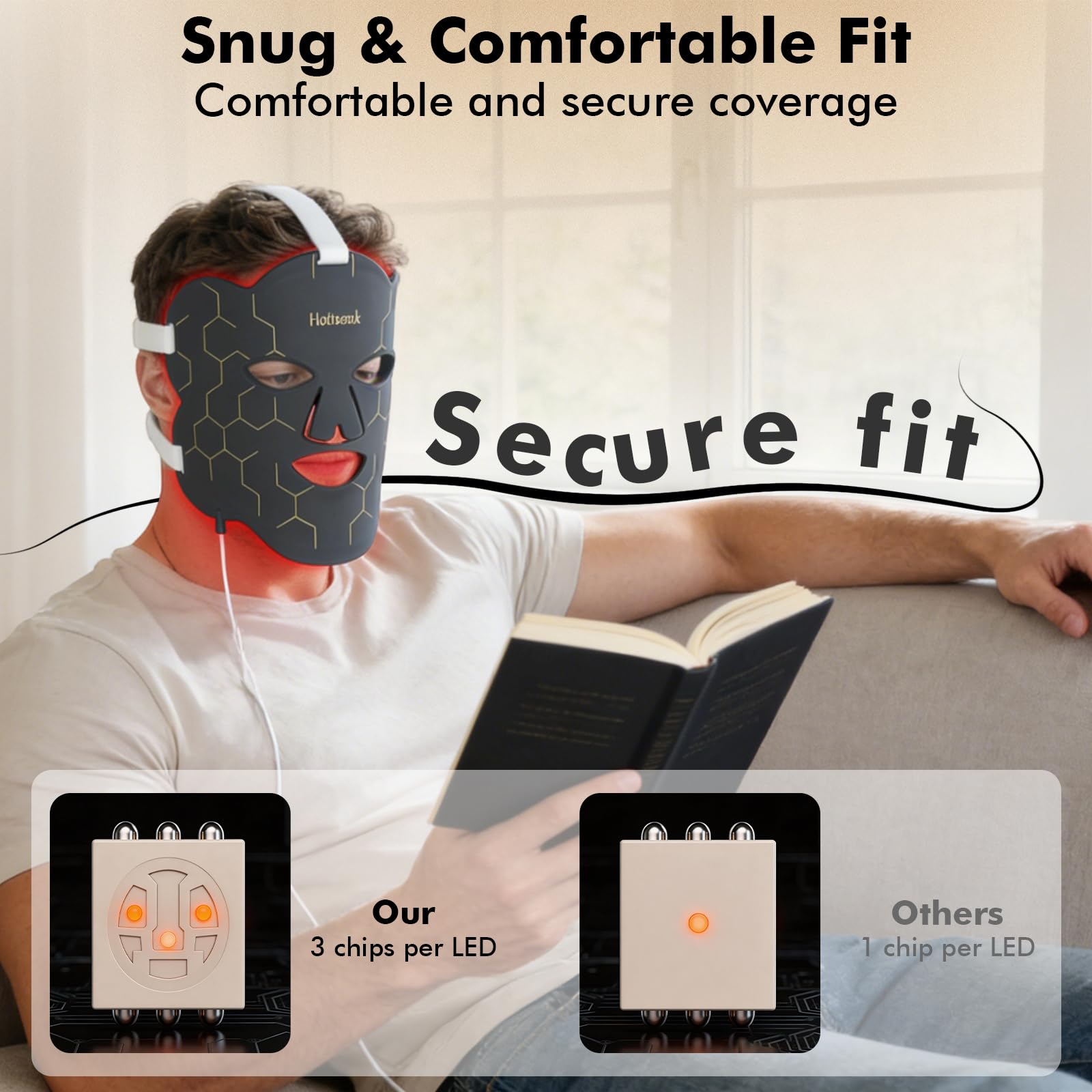 LED Maske Gesicht, 660nm&850nm Silikon Infrarot Maske Gesicht, Rotlicht Maske mit 6000mAh Akku, 10/15/20Min Timer, 5 Helligkeitsstufen, Tragbare Red Light Mask, Geschenke für Frauen