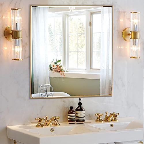 Espejo rectangular de pared con borde biselado de 24 x 32 pulgadas, espejo rectangular con marco de aluminio para baño, tocador, dormitorio, sala de