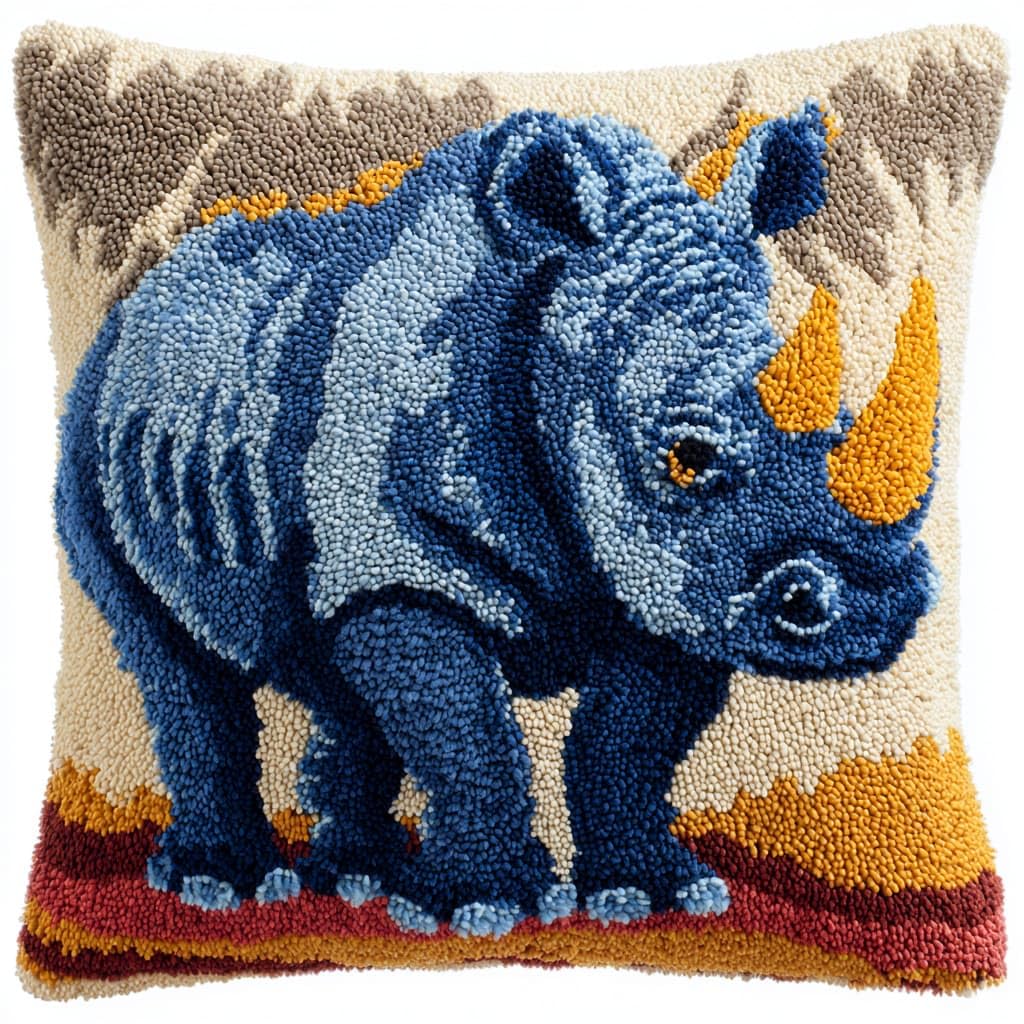 WallustrioaW Latch Hook Cushion Kits,Animal Rhinoceros