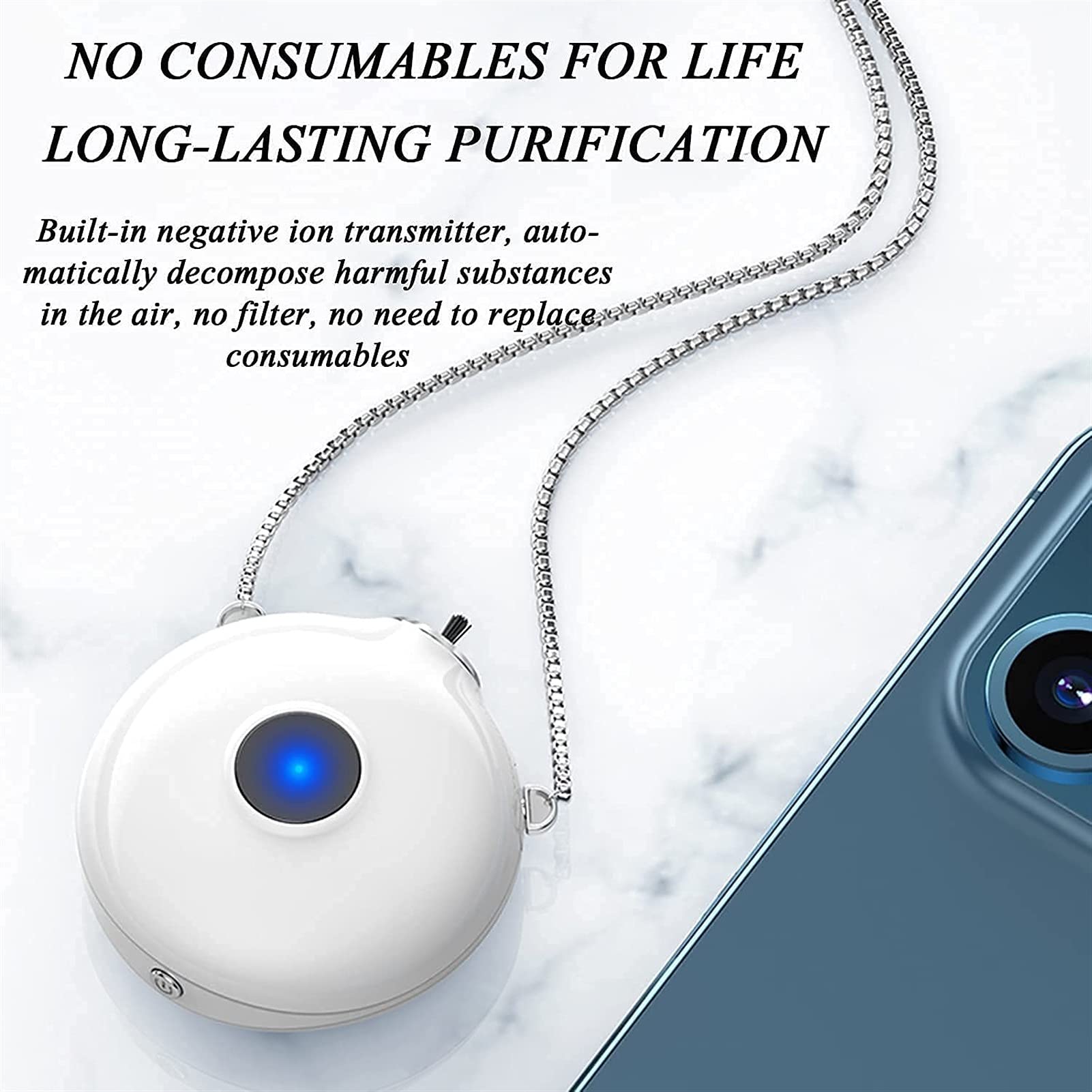 Purificador de aire, mini purificador de aire personal portátil, collar purificador negativo para niños y adultos, purifica el aire eliminando gérmenes, polvo