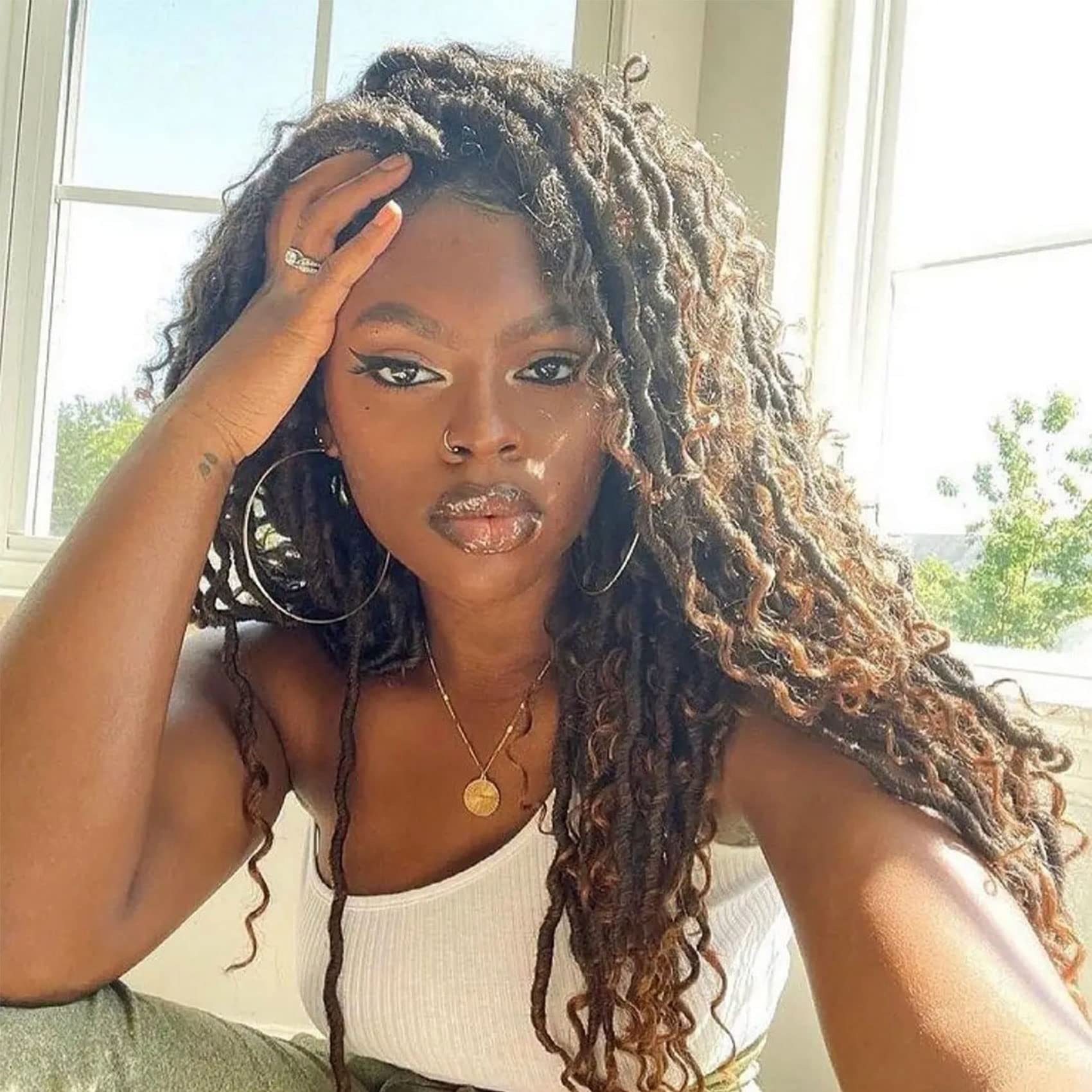 LIYATE 6 Packs Faux Locs Crochet Hair, 22 Inch Goddess Locs Crochet Hair Pre Looped, River Locs Crochet Braids with Curly, Boho Hippie Locs Synthetic Hair Extensions( T1B/27)