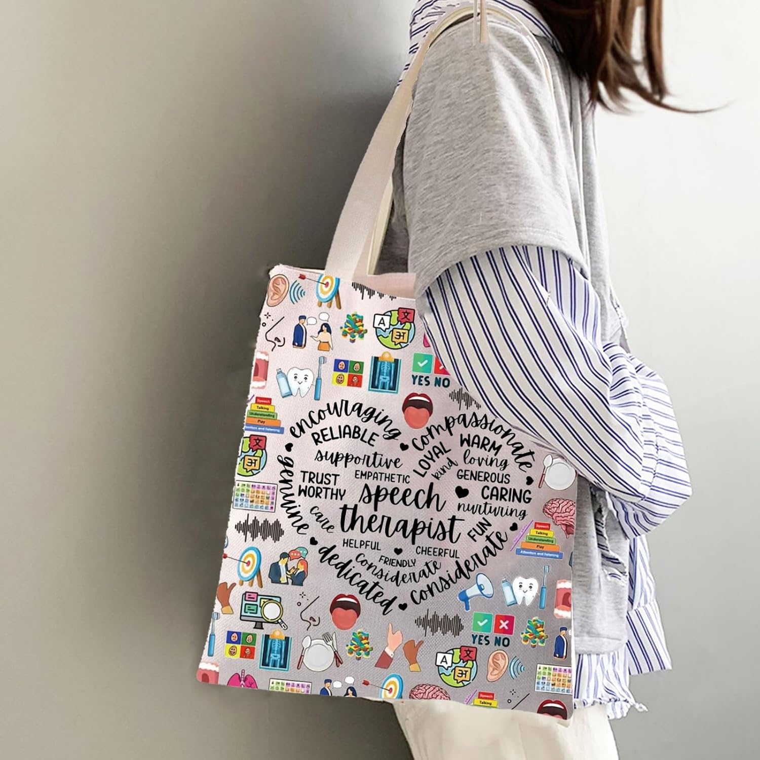 JYTAPP Speech Therapist Canvas Tote Bag SLP Appreciation Gift Speech Language Pathologist Gift Language Therapist Bag - Image 5