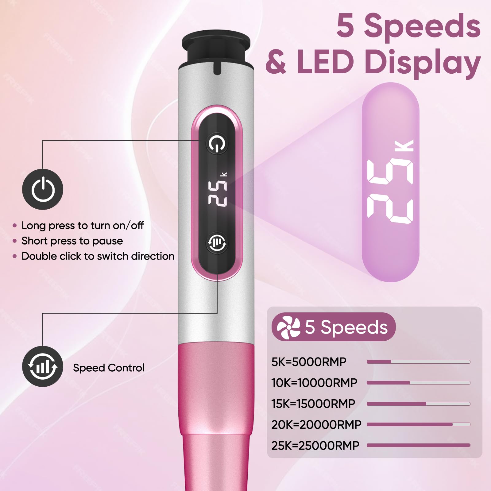 Oukzon Electric Nail Files Cordless, 13 in 1 Electric Nail Drill 25000RPM 5 Speeds - Image 4