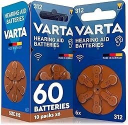 60 Piles Auditives Taille 312 (Marron) PR41 VARTA Zinc Air Tension Stable Longue Durée Résistantes aux Fuites Compatibles avec Tous Les Dispositifs Made in Germany - 10 Blisters de 6 Piles