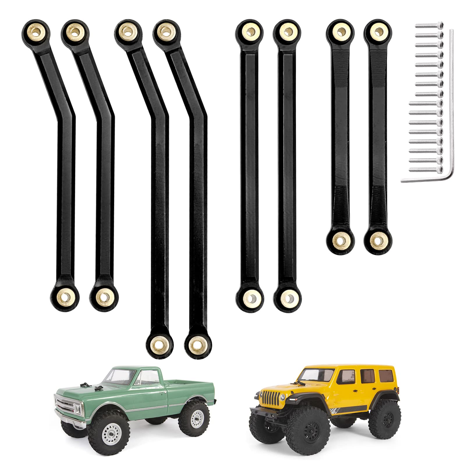 GoHobby High Clearance Steering Links Set for Axial SCX24 C10 AXI00001 Wrangler JLU AXI00002, 8PCS (Black)