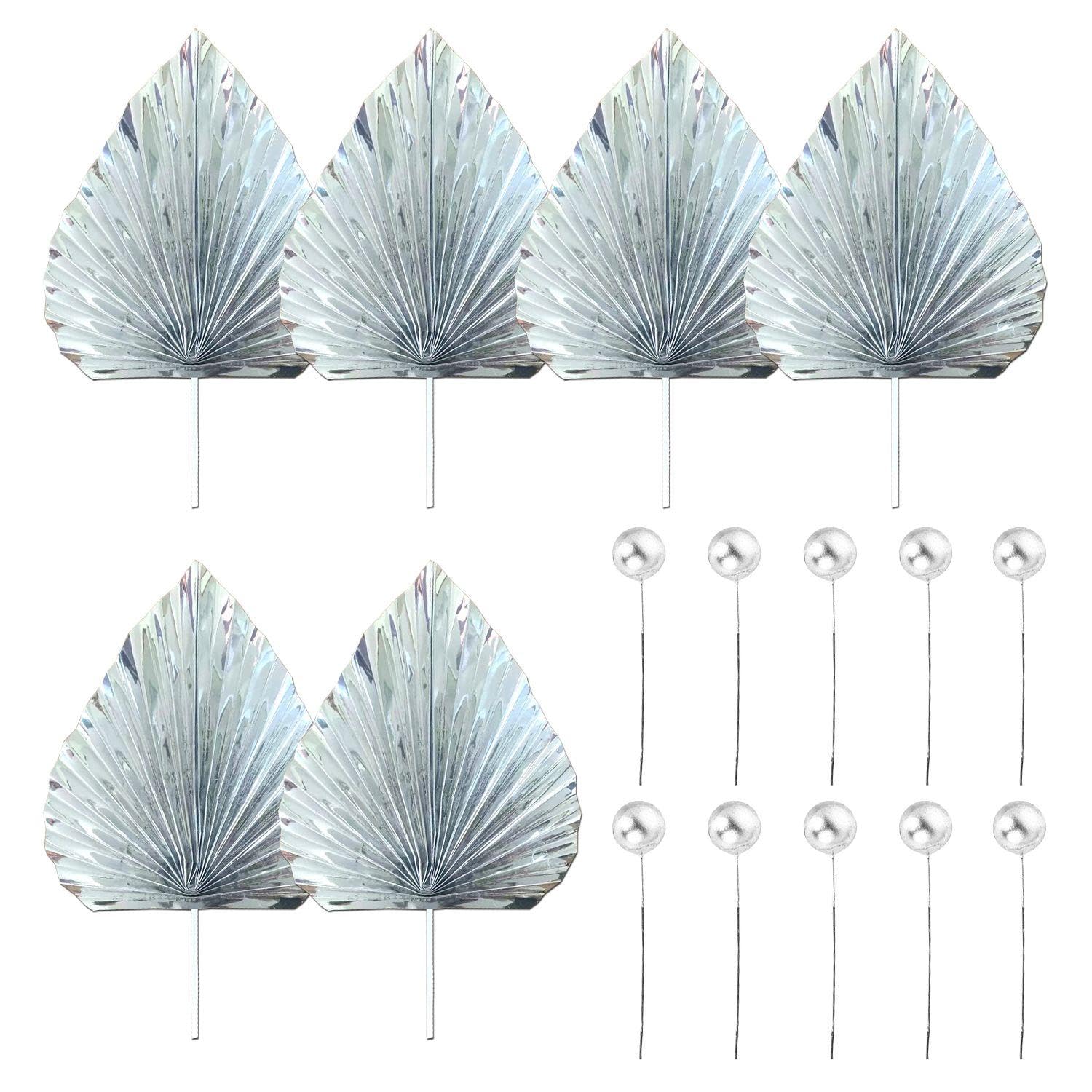 Décoration Gâteau 6 Inserts éventail + 10 Boules Argent - Papier Et Mousse - DIY Pâtisserie