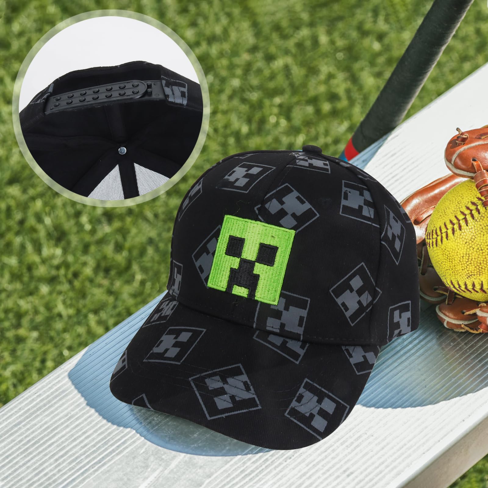 Cartoon Baseball Cap Kinder Snapback Kappe, Jungen Baseballmütze Sonnenmütze, Miner Outdoor Sports Casual Baseballmütze, Pixelig Grid Sonnenhut