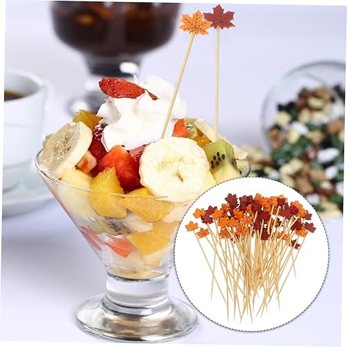 Miniatura 6 de Kichvoe Palillos de cóctel de otoño con hojas de arce, 200 piezas con temática de otoño, bebidas de frutas, palillos de postre, sándwich de comida,