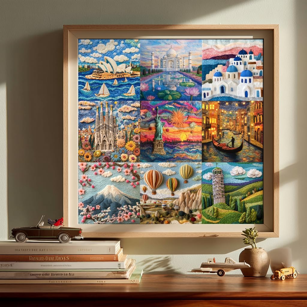Bgraamiens 1000 Piece Jigsaw Puzzles for Adults – World Travel Landmarks Puzzle – Felt Style Cultural Icons from Around The Globe – Premium Relaxing Gift with Global Architecture