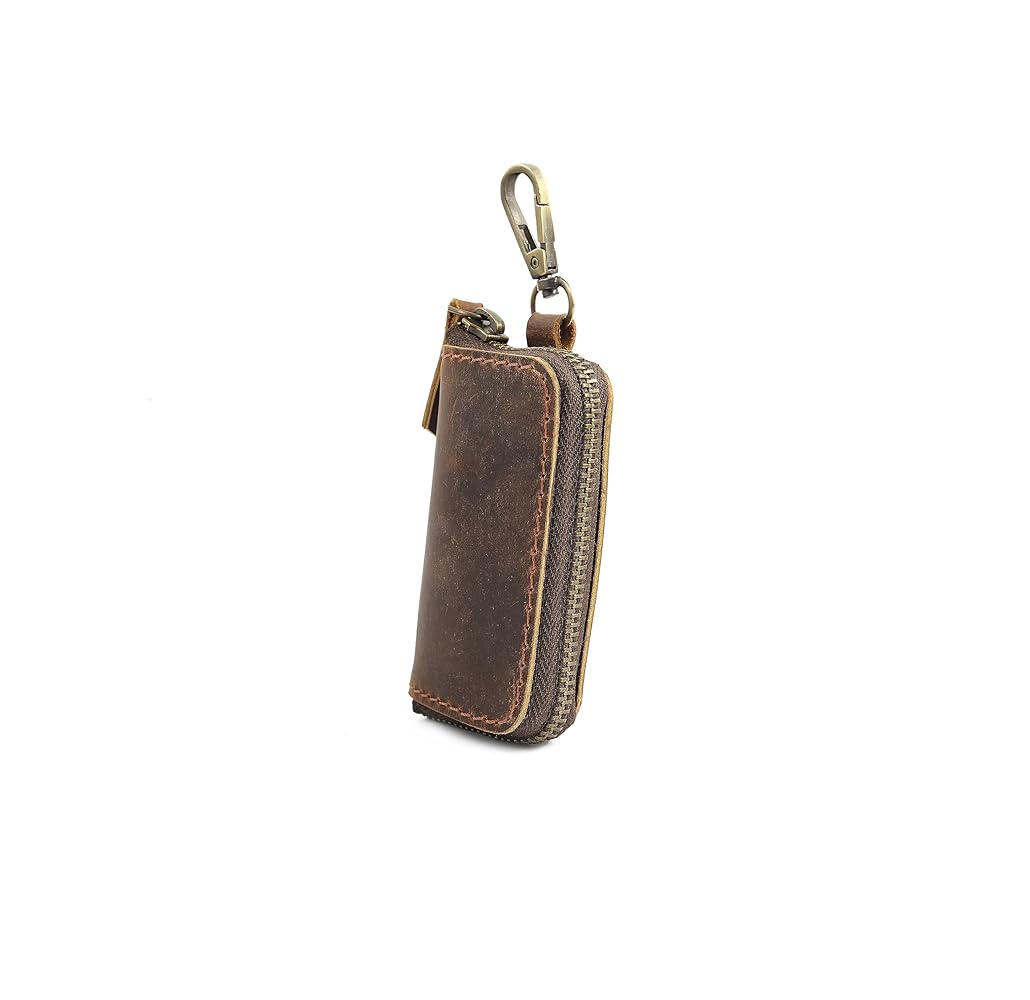 Handmade Full Grain Leather Car Key Holder & Zippered Coin