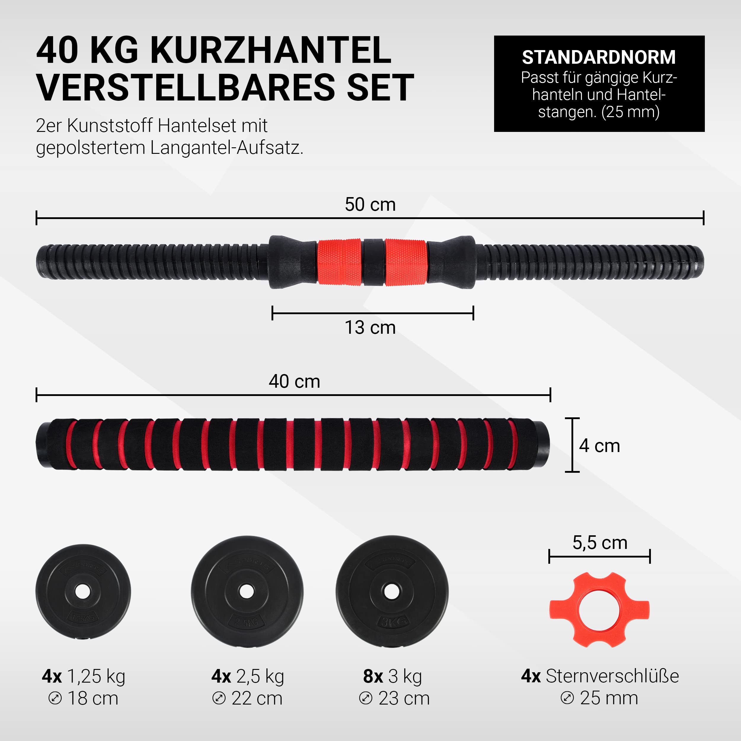 MSPORTS Hantelset Premium 2-in-1 (Kurzhanteln + Langhantel) – verstellbar 20/30 / 40 kg, mit Verbindungsstahlrohr & Sternverschlüssen – Ideal für Home-Gym, Krafttraining & Muskelaufbau