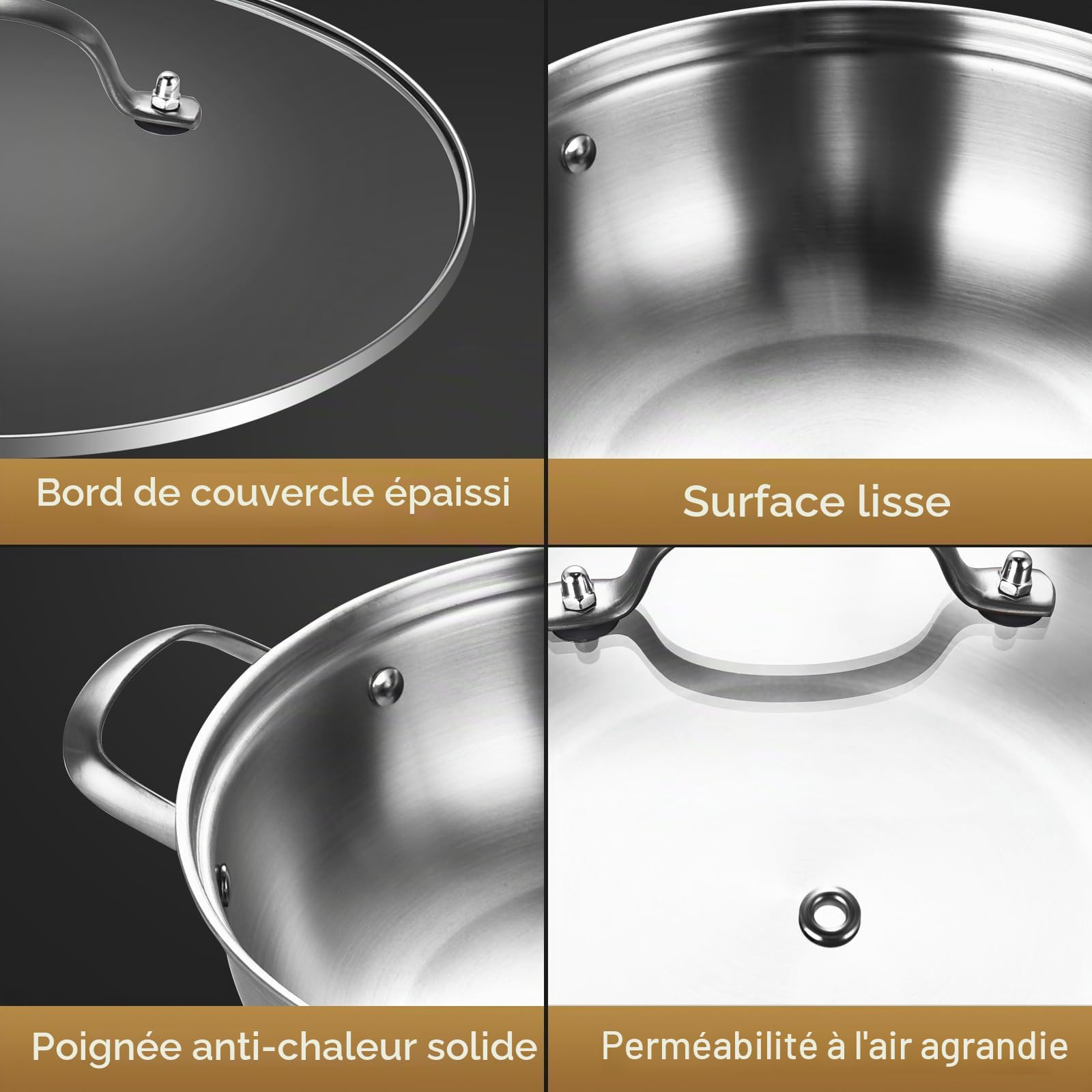 LOLYKITCH Sauteuse 28 cm en acier inoxydable triple épaisseur, capacité 5 L | Acier Inoxydable avec Couvercle en Verre ,Sans Revêtement Antiadhésif , Compatible Induction et Tous Feux ,Sans PFAS