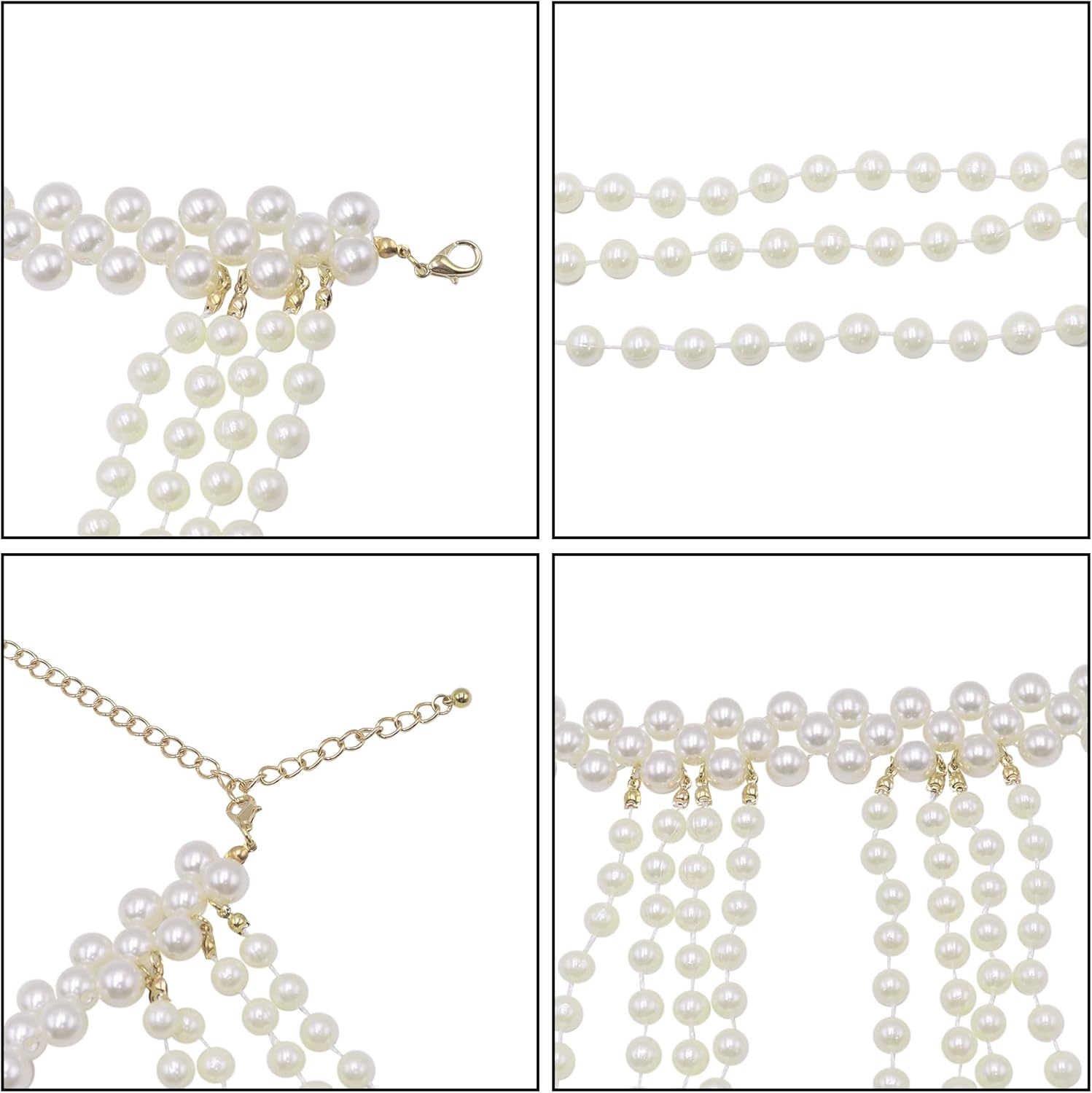 Women's Multi Layered Pearl Neck Shoulder Chain Tassel Shawl Body Jewelry