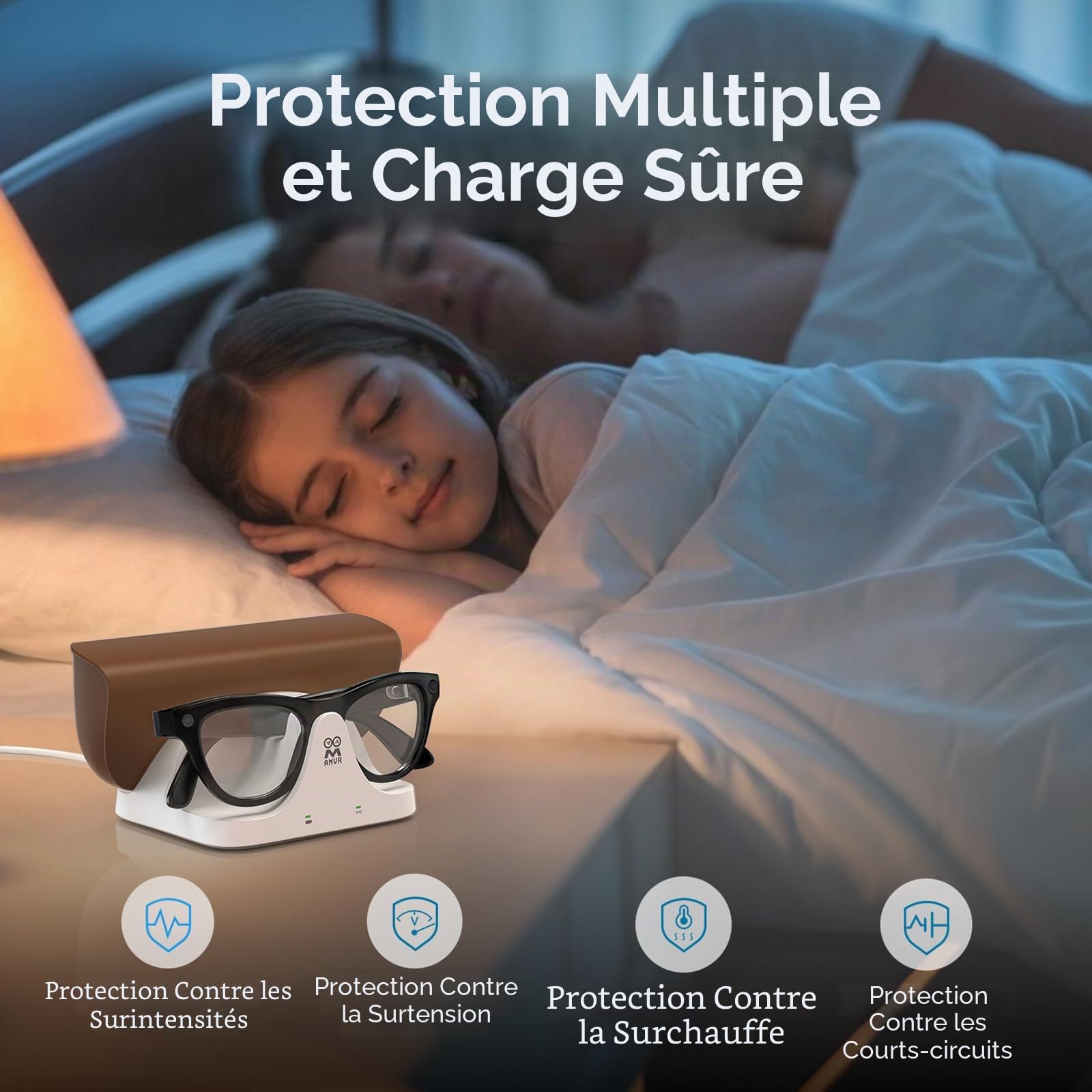 AMVR Station de chargement magnétique 2 en 1 compatible avec Ray Ban Meta Wayfarer/Skyler/Headliner Smart Glasses Case Accessoires, chargeur avec indicateur LED