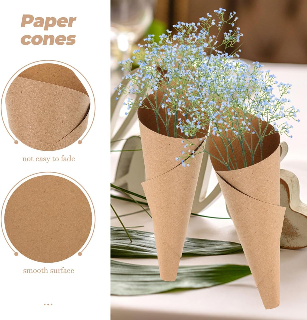 OHPHCALL 30pcs Kraft Paper Confetti Cones Paper Petal Wedding Party Confetti Cone Holder Box for Party Flower Bouquet Decor