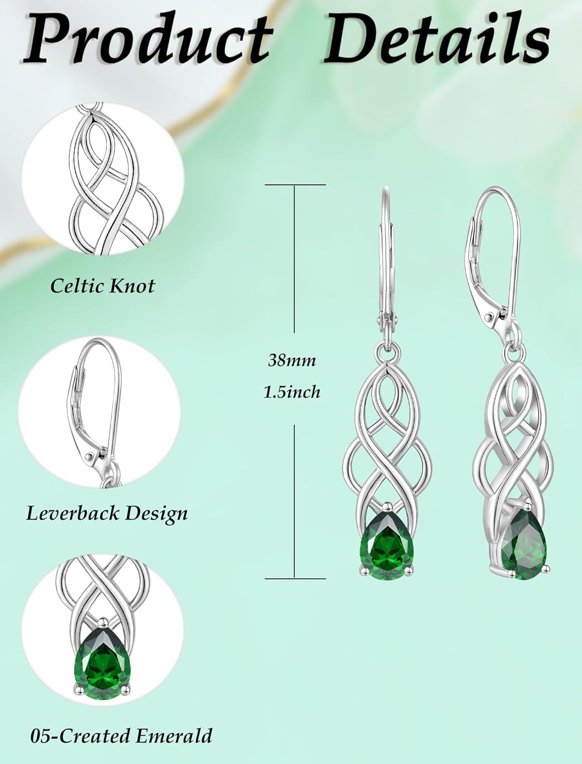 Celtic Knot Earrings for Women Sterling Silver Dangle Drop Birthstone Jewelry - Image 6