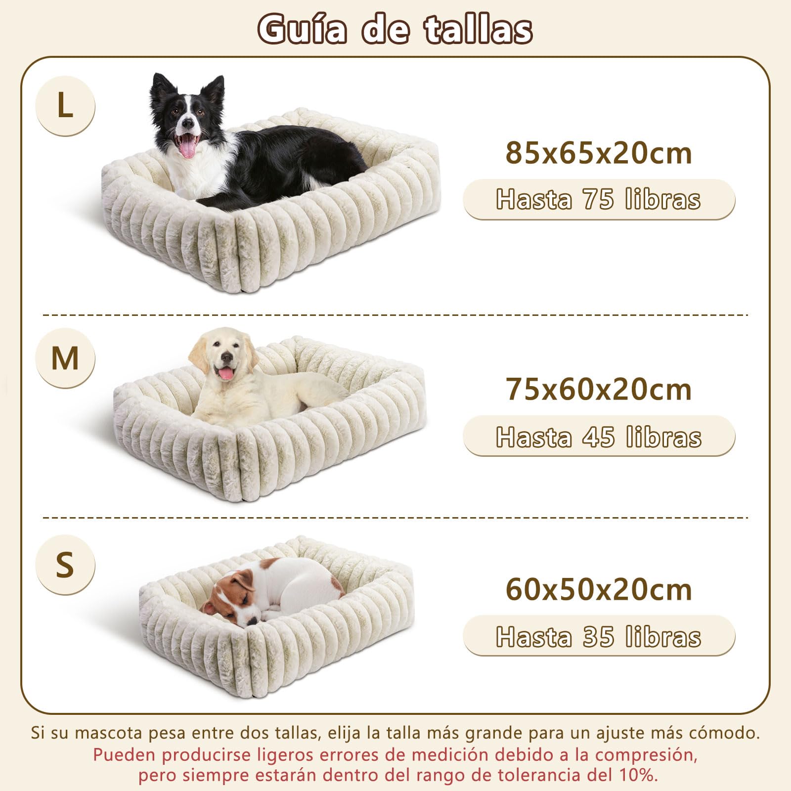 EASY SPEED Cama de Perro Grande, Colchón Terciopelo Relleno de Fibra Transpirable, Base Extraíble y Lavable, para Invierno Cálida, Suave y Cómoda, Interior y Exterior, Medidas 85x65cm, Blanco