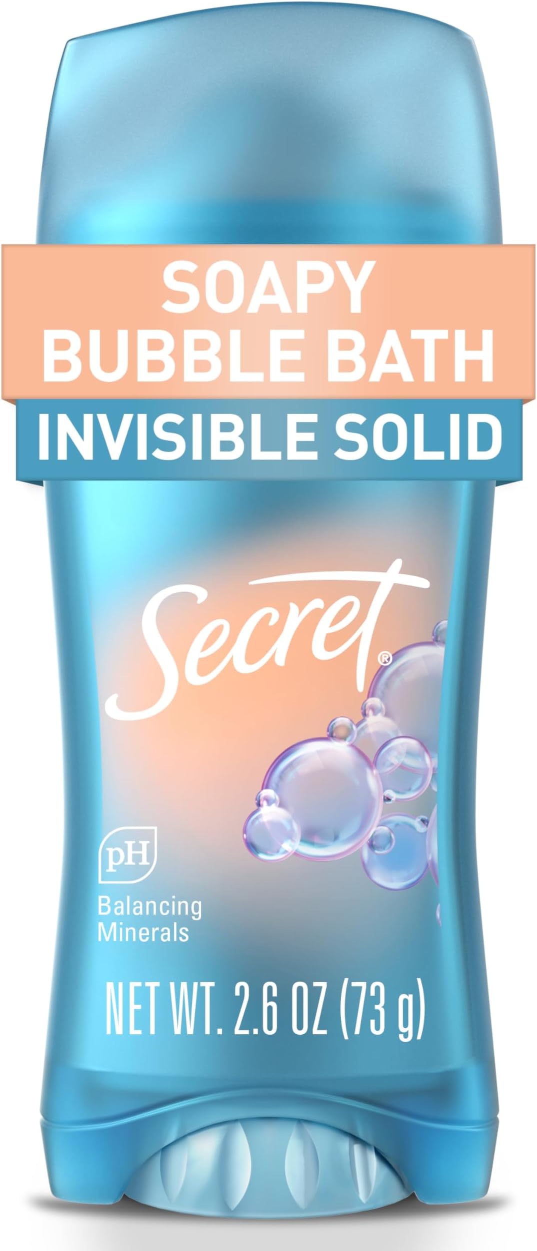 Secret Fresh Antiperspirant Deodorant for Women, 72hr Breathable Sweat & Odor Protection, Instant Freshness & Gentle, PH Balancing Minerals, Invisible Solid, Soapy Bubble Bath Scent, 2.6 oz