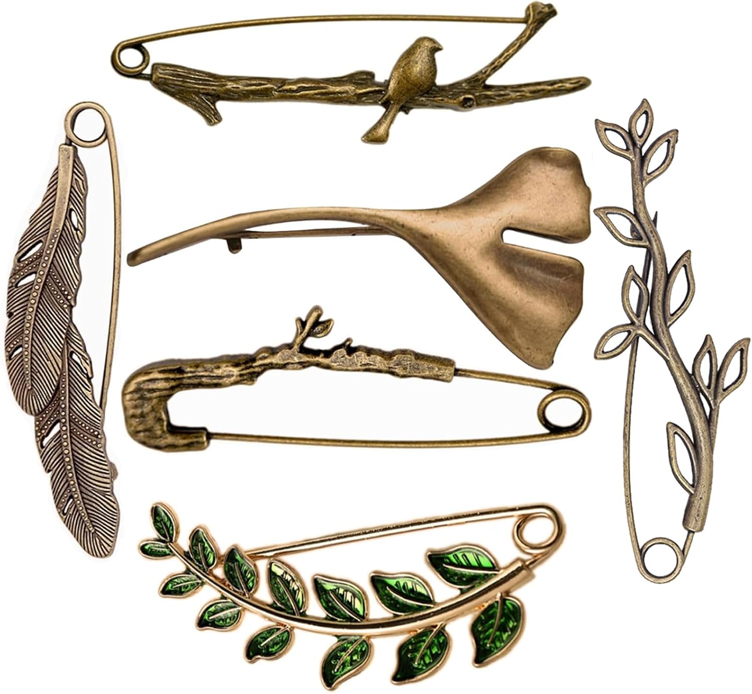 6PCS Extra Large Decorative Safety Pins | Vintage Bronze Brooch for Women | Fashion Jewelry Accessory for Scarves, Hats, Sweaters & DIY Crafts(5 Bronze +1 Gold)
