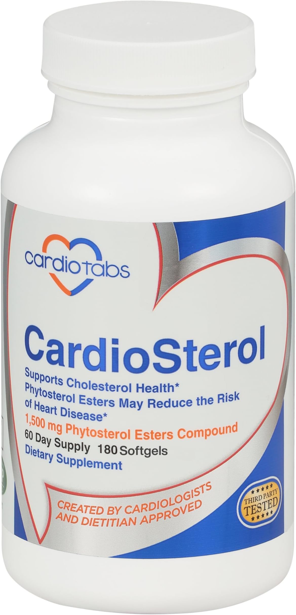 CardioSterol, 1.5 Grams of Plant-Based Phytosterol Esters Plus Fish Oil, Cholesterol Support Supplement, Contains Mixed Tocopherols, Plant Sterols Supplement - 60 Day Supply - 180 Softgels