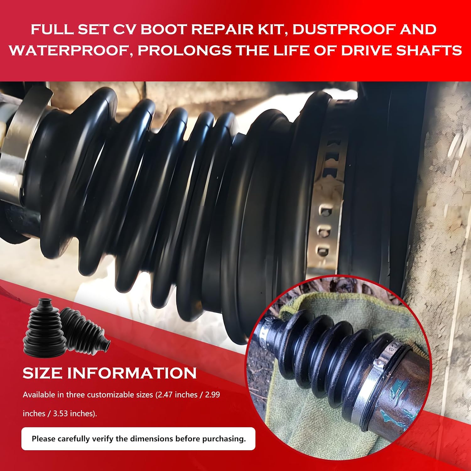 2PCS Car CV Boot Repair Kit Contains CV Boot Expander Tool,Upgraded Car CVs Axle Boots Repair Kit for Dust and Water Resistance,Silicone CVs Joint Boots for 2.47"/2.99"/3.53" Calibers